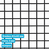 Антидроновая сетка 40х40 3 мм капроновая черная безузловая